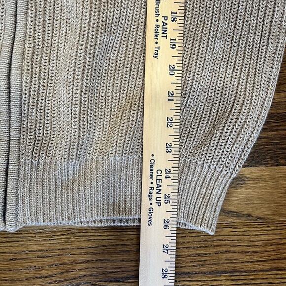 LL Bean Mock Neck Full Zip Chunky Knit Sweater Mens L Oatmeal Tan 100% Cotton - Picture 5 of 7